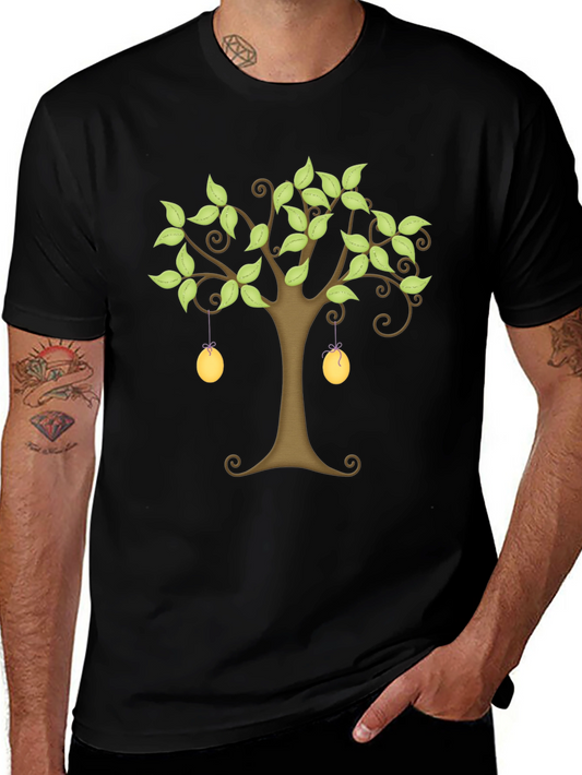 Camiseta Negra con Diseño de Árbol y Huevos de Pascua