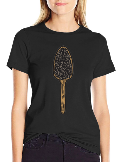 Camiseta Negra con Diseño de Cuchara de Café