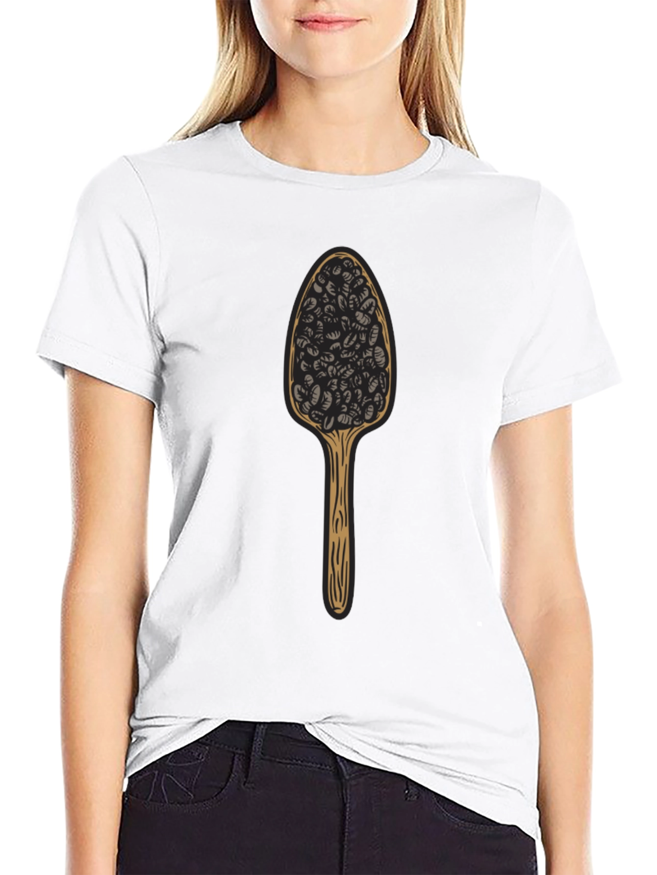 Camiseta Negra con Diseño de Cuchara de Café