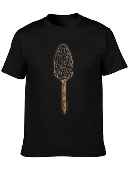 Camiseta Negra con Diseño de Cuchara de Café