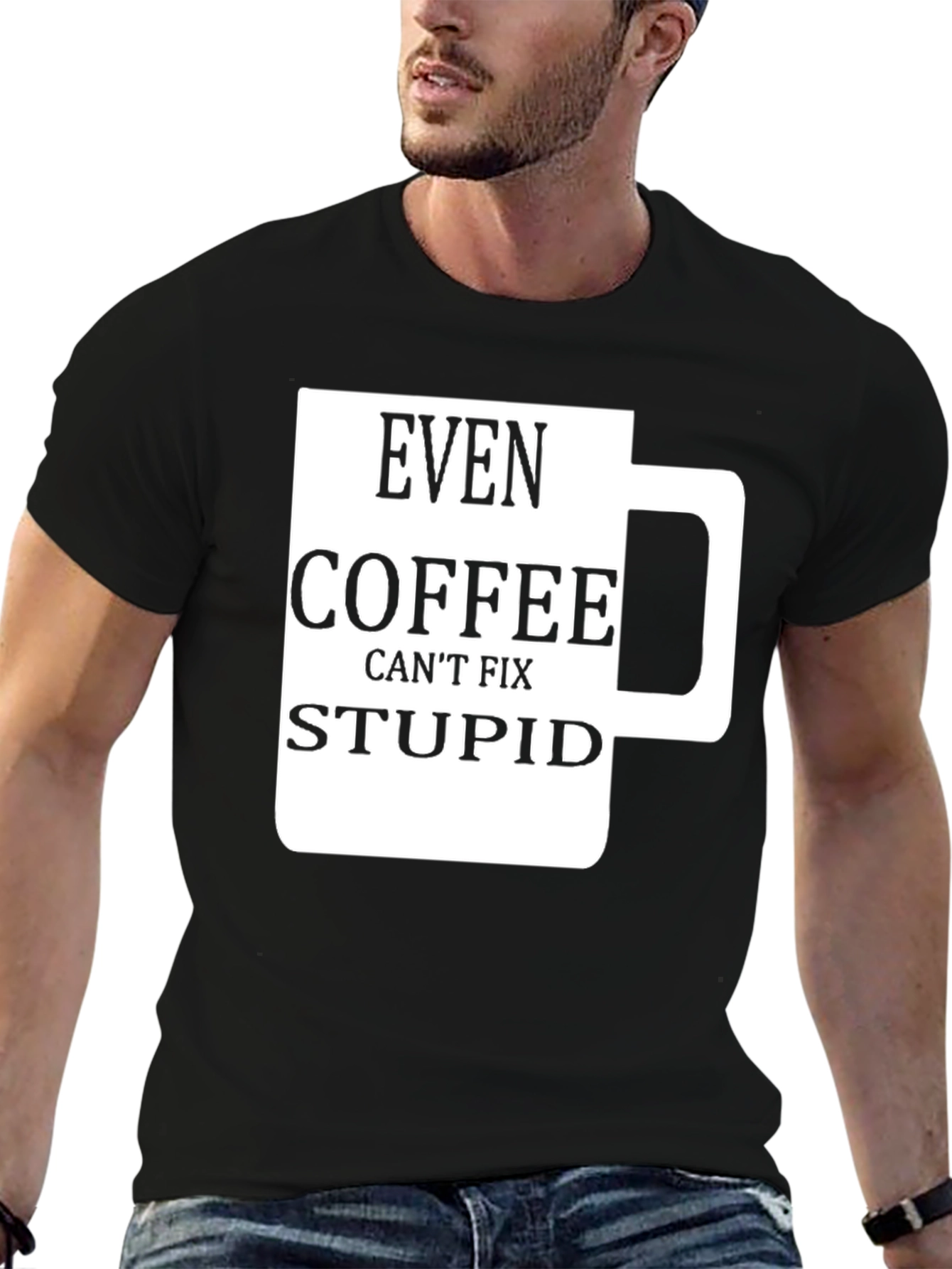 Camiseta Negra con Diseño de Taza de Café Graciosa