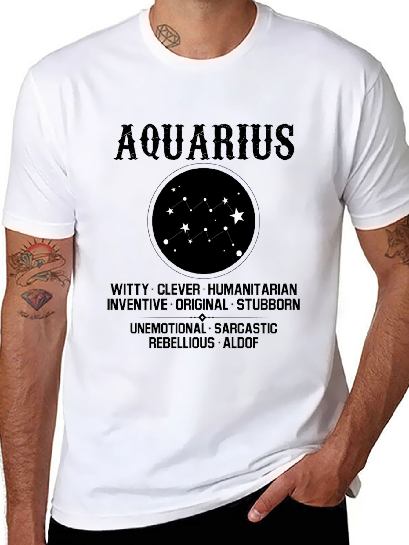Camiseta Negra Aquarius Signo Zodiacal Astrología