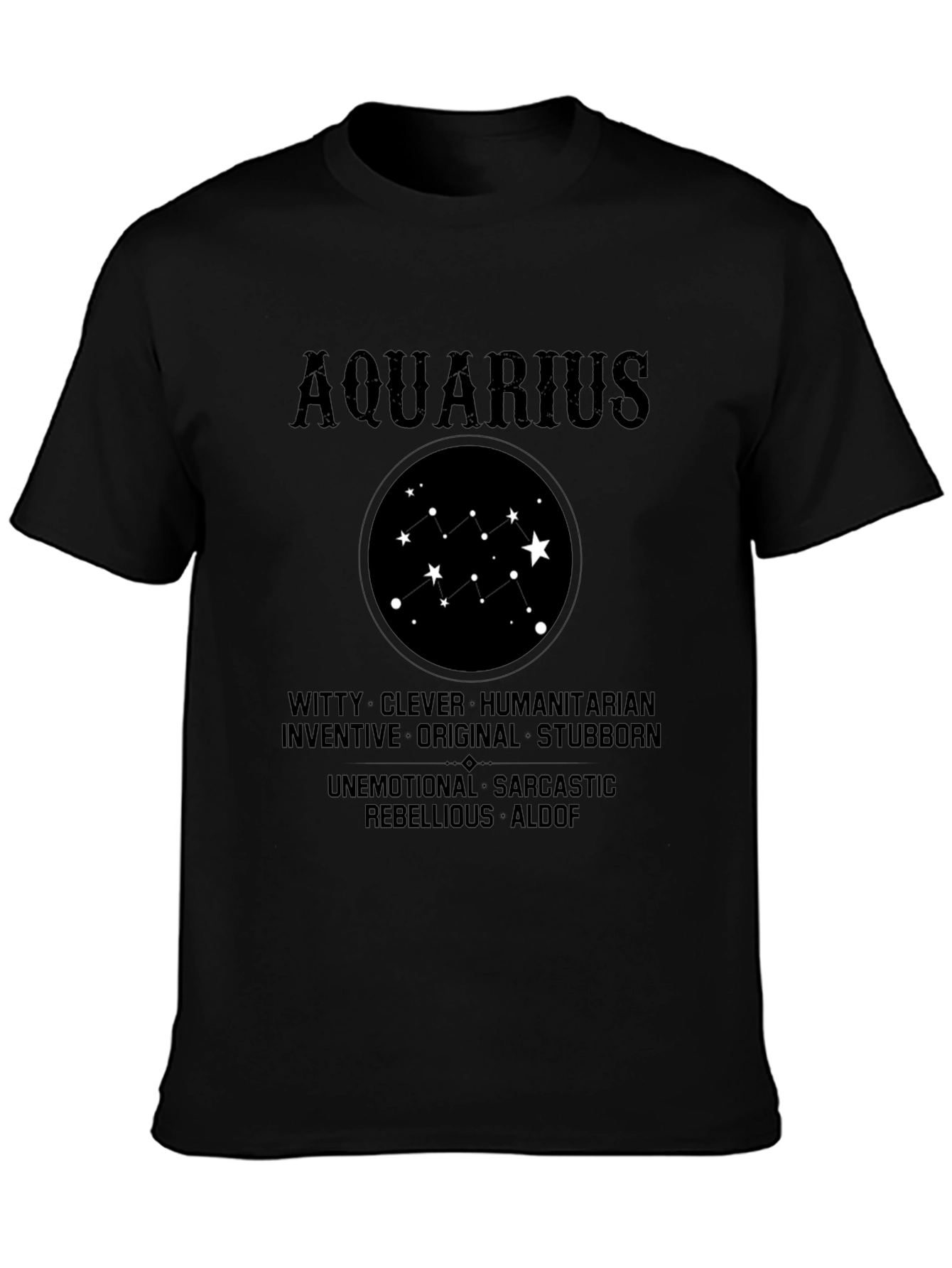 Camiseta Negra Aquarius Signo Zodiacal Astrología