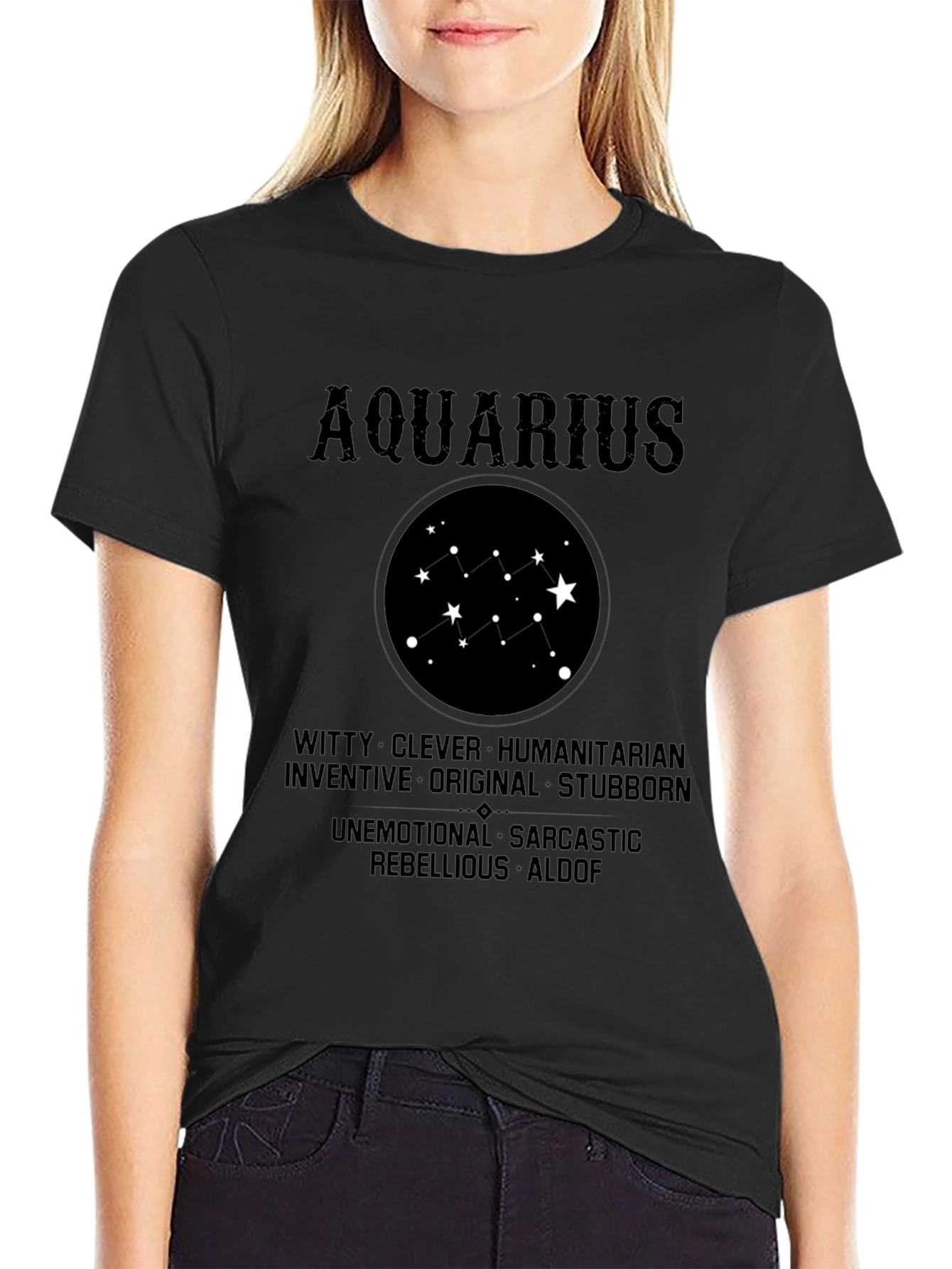 Camiseta Negra Aquarius Signo Zodiacal Astrología