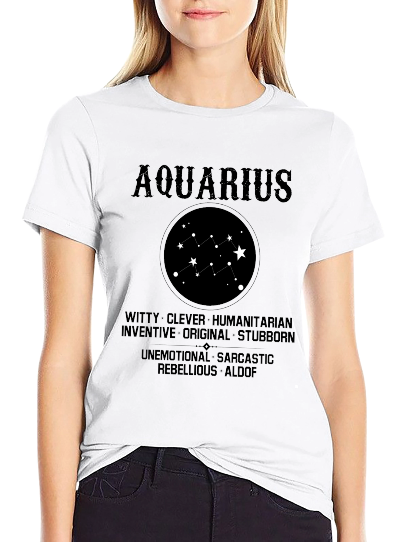 Camiseta Negra Aquarius Signo Zodiacal Astrología