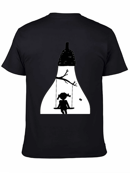 Camiseta Negra con Diseño de Silueta Infantil en Columpio