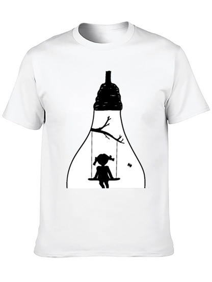 Camiseta Negra con Diseño de Silueta Infantil en Columpio