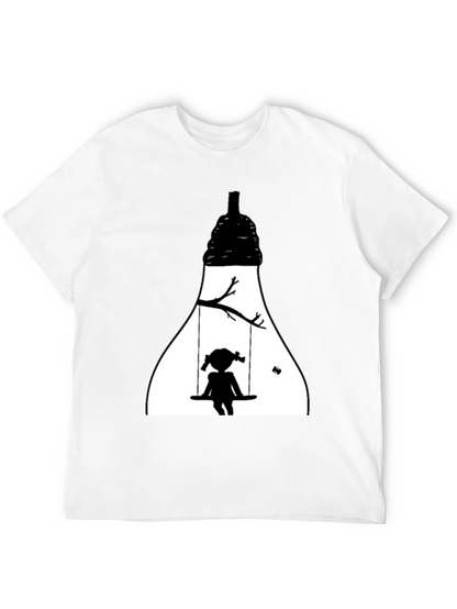 Camiseta Negra con Diseño de Silueta Infantil en Columpio