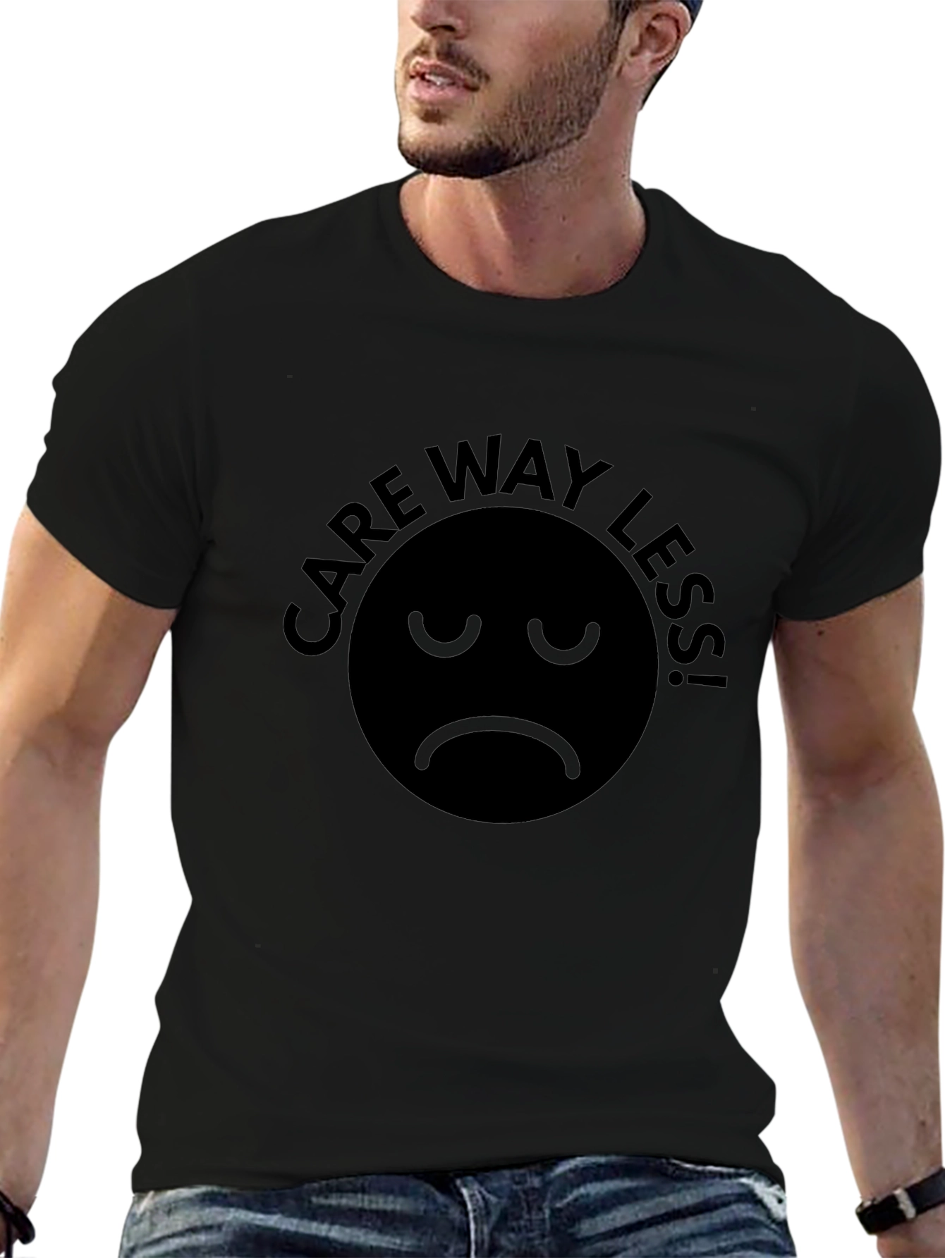 Camiseta Negra Care Way Less! - Actitud Relajada