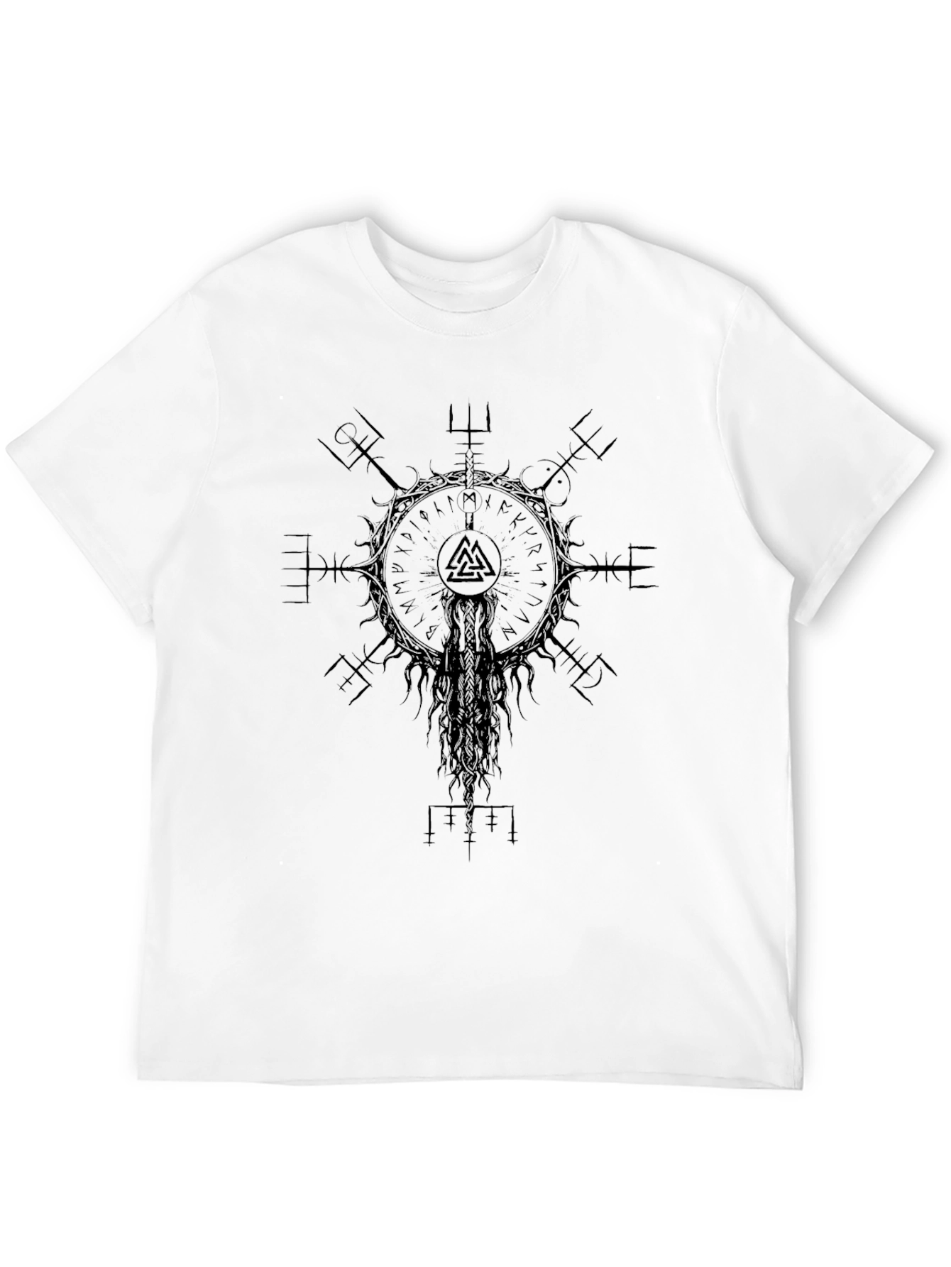 Camiseta Vikinga Negra Vegvísir Valknut Unisex