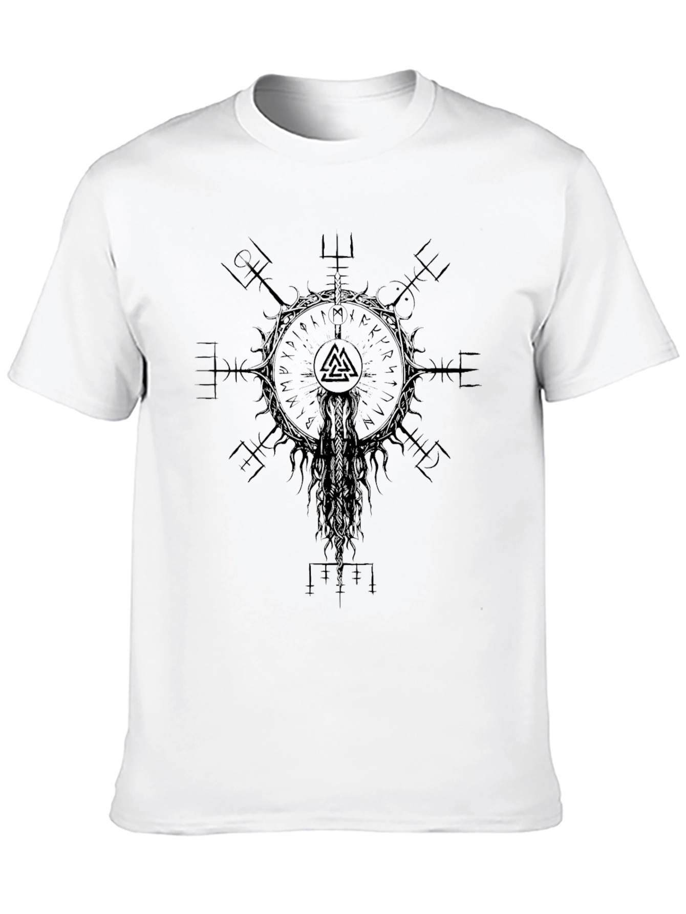 Camiseta Vikinga Negra Vegvísir Valknut Unisex