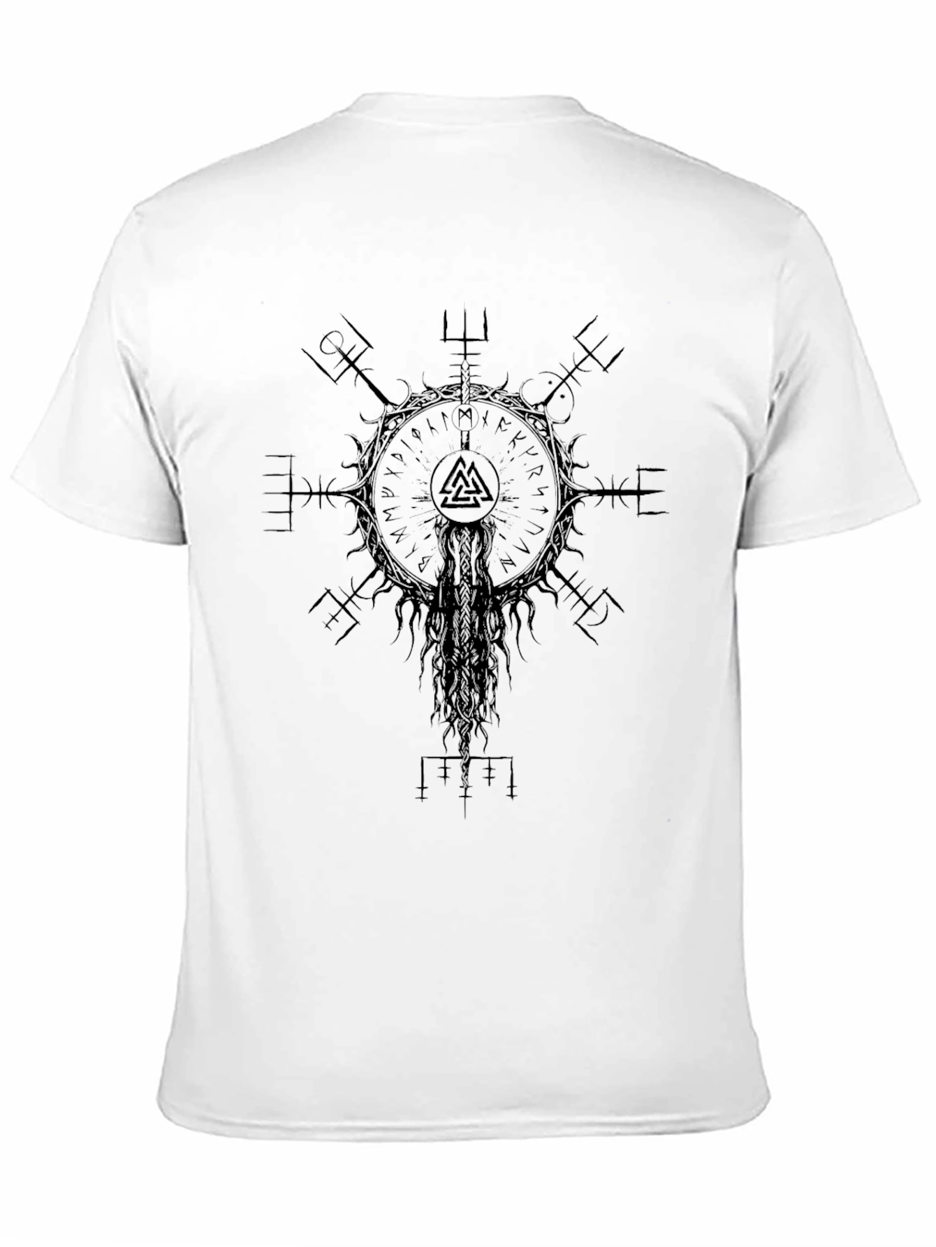 Camiseta Vikinga Negra Vegvísir Valknut Unisex