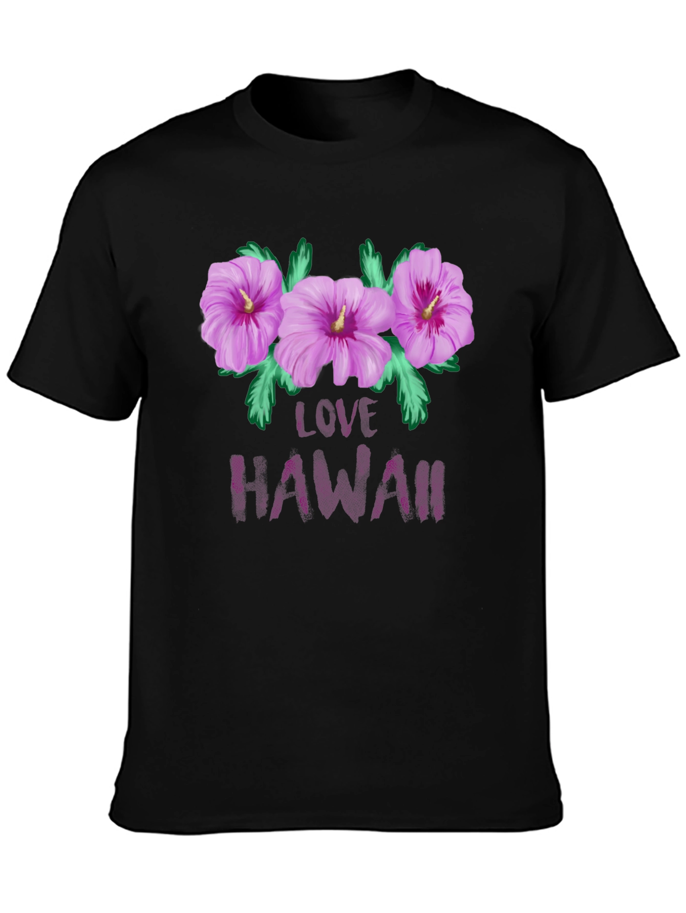 Camiseta Negra con Diseño Floral Love Hawaii