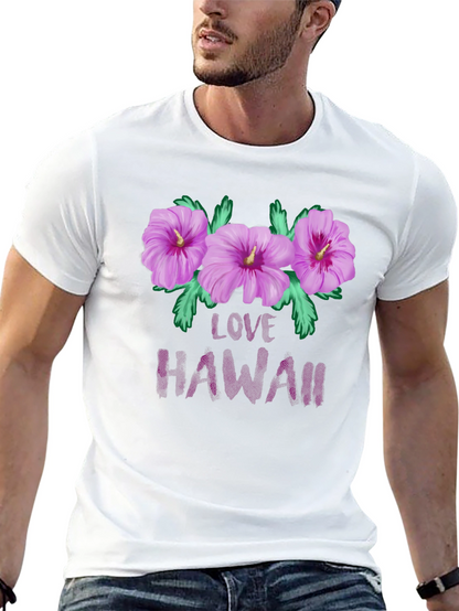 Camiseta Negra con Diseño Floral Love Hawaii