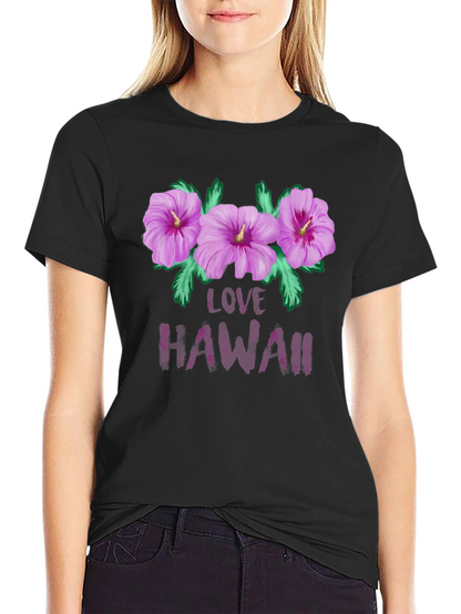 Camiseta Negra con Diseño Floral Love Hawaii