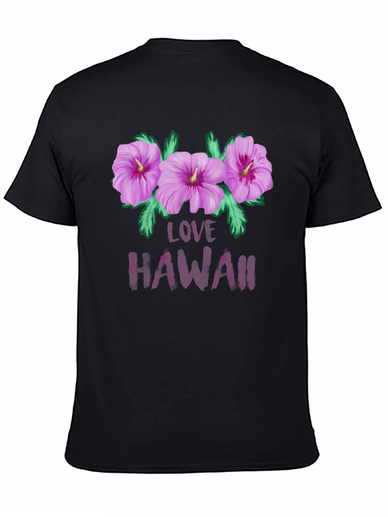Camiseta Negra con Diseño Floral Love Hawaii