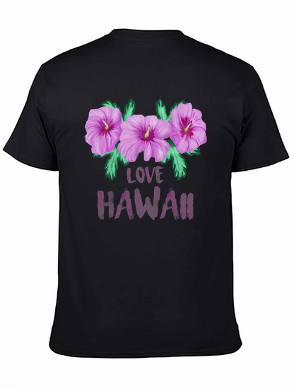 Camiseta Negra con Diseño Floral Love Hawaii