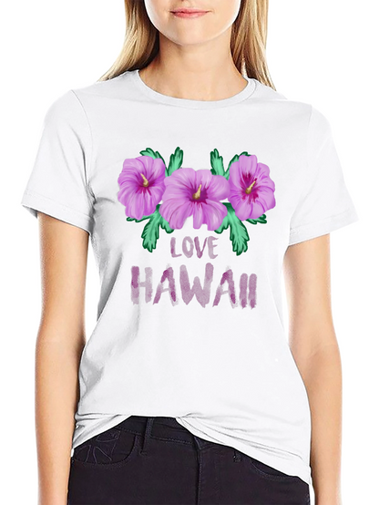 Camiseta Negra con Diseño Floral Love Hawaii