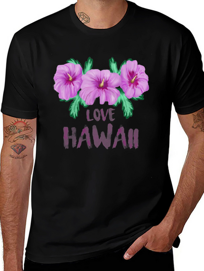 Camiseta Negra con Diseño Floral Love Hawaii