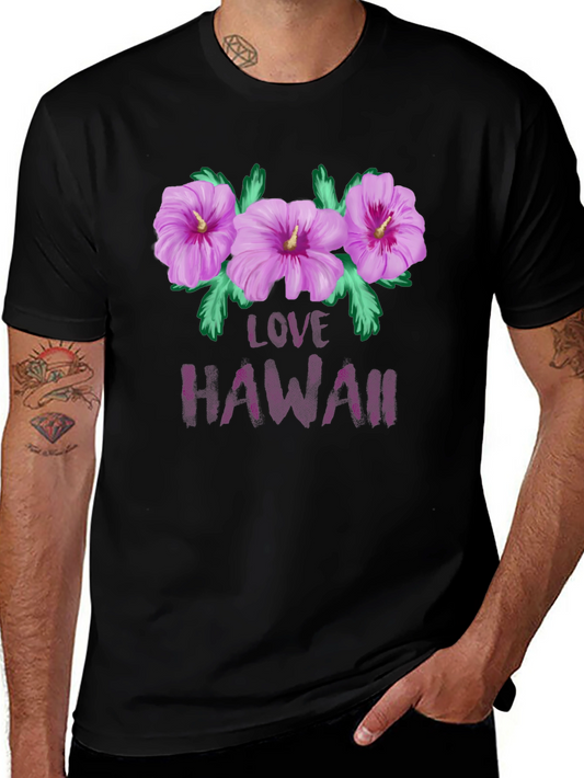 Camiseta Negra con Diseño Floral Love Hawaii