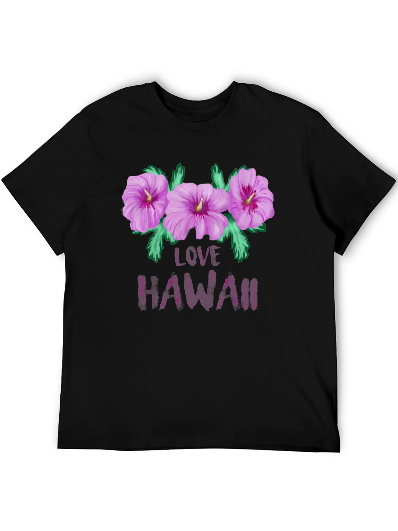 Camiseta Negra con Diseño Floral Love Hawaii