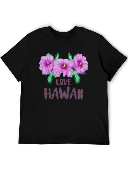Camiseta Negra con Diseño Floral Love Hawaii