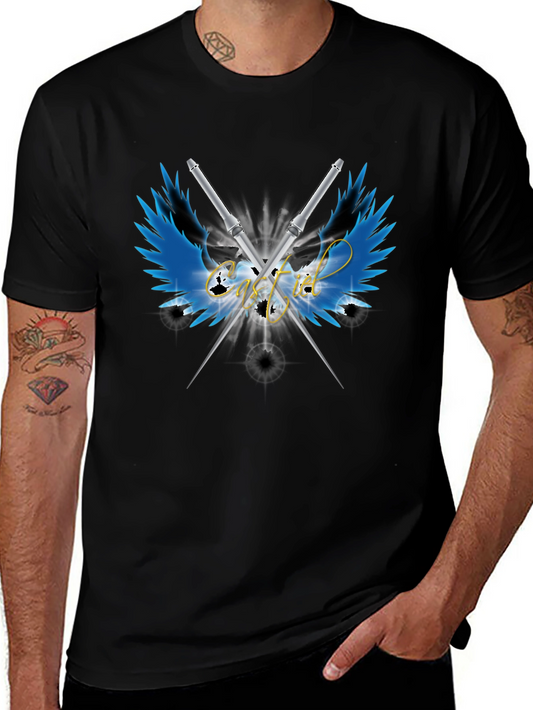 Camiseta Negra Alas y Espadas Cruzadas - Estilo Único