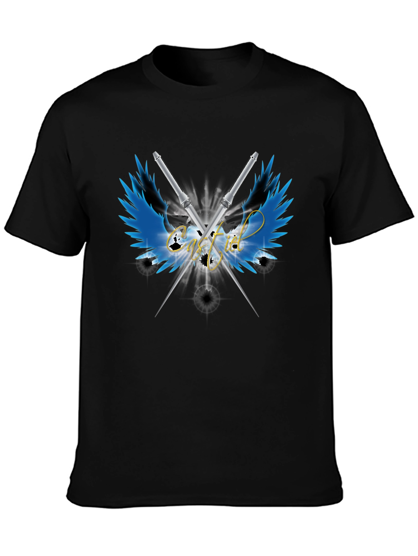 Camiseta Negra Alas y Espadas Cruzadas - Estilo Único