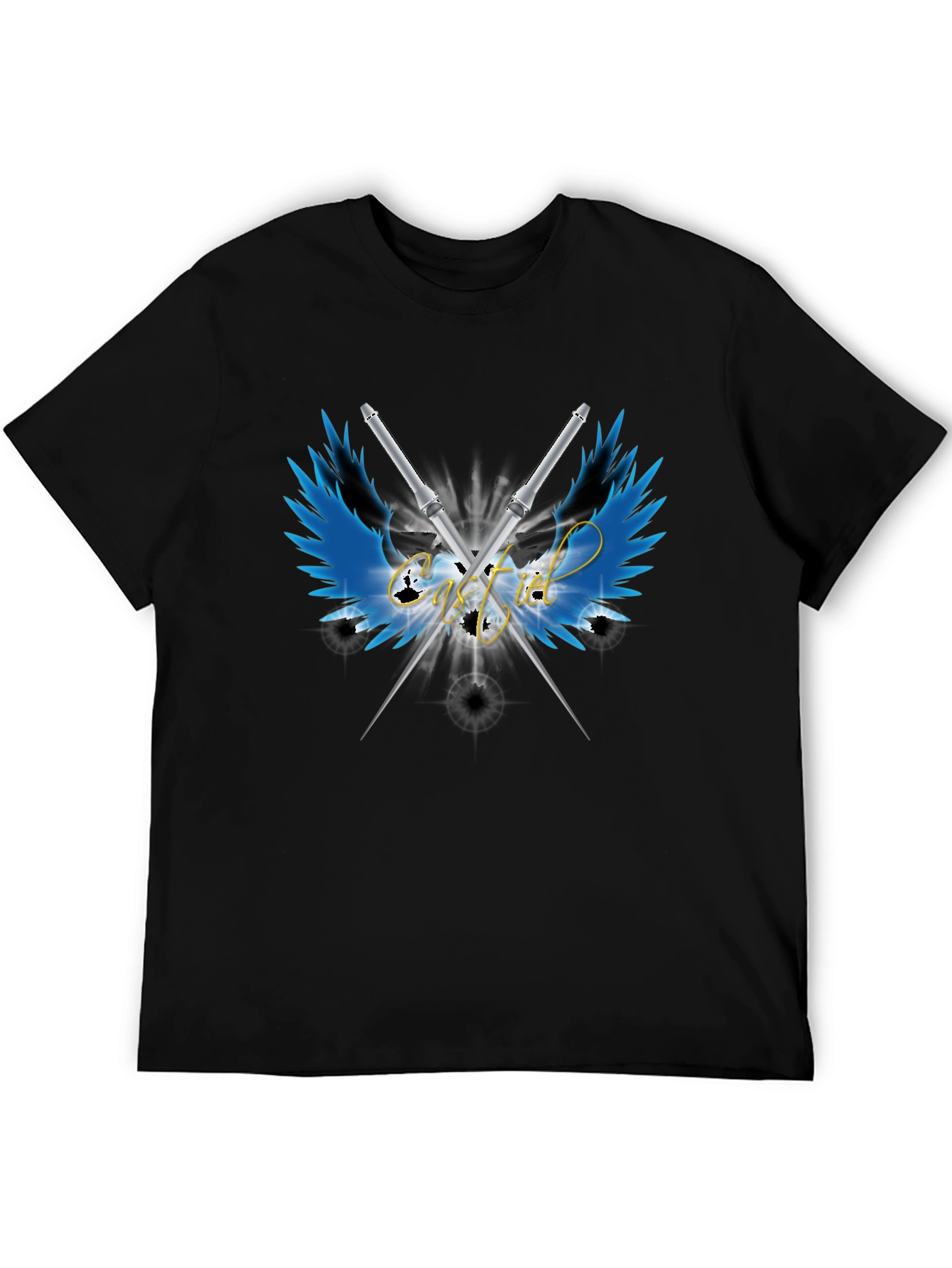 Camiseta Negra Alas y Espadas Cruzadas - Estilo Único