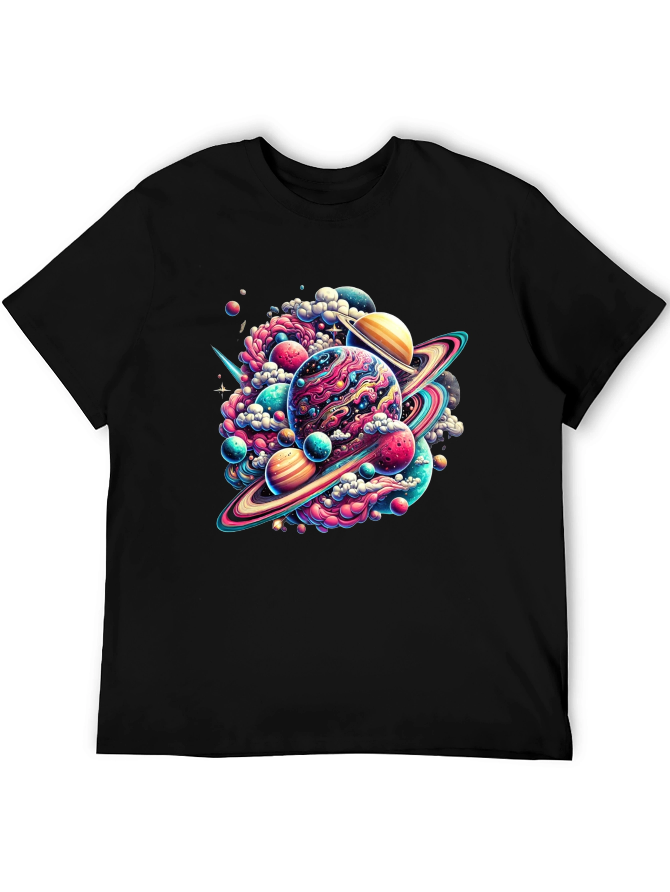 Camiseta Negra con Diseño Espacial Abstracto