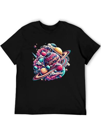 Camiseta Negra con Diseño Espacial Abstracto