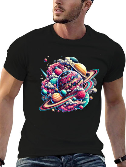 Camiseta Negra con Diseño Espacial Abstracto