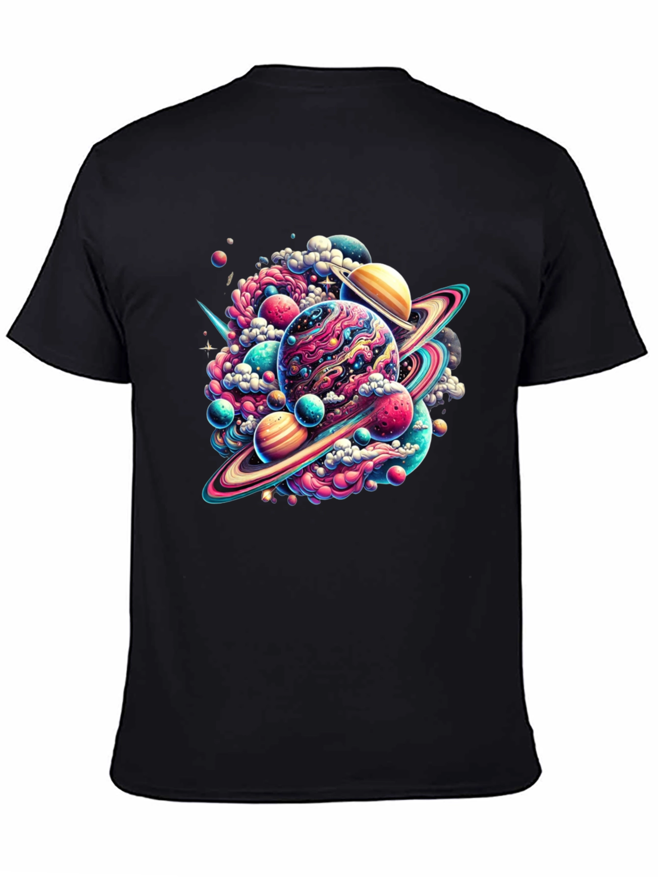 Camiseta Negra con Diseño Espacial Abstracto