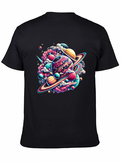 Camiseta Negra con Diseño Espacial Abstracto