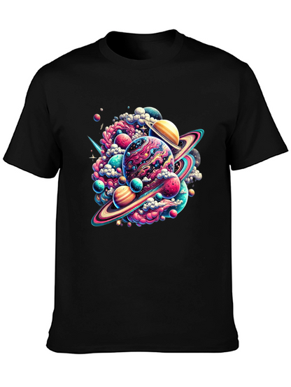 Camiseta Negra con Diseño Espacial Abstracto