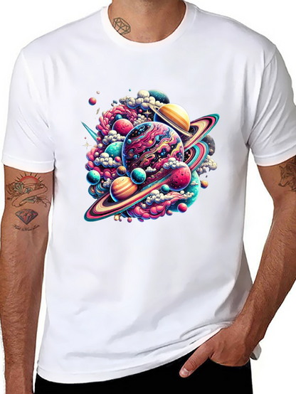 Camiseta Negra con Diseño Espacial Abstracto