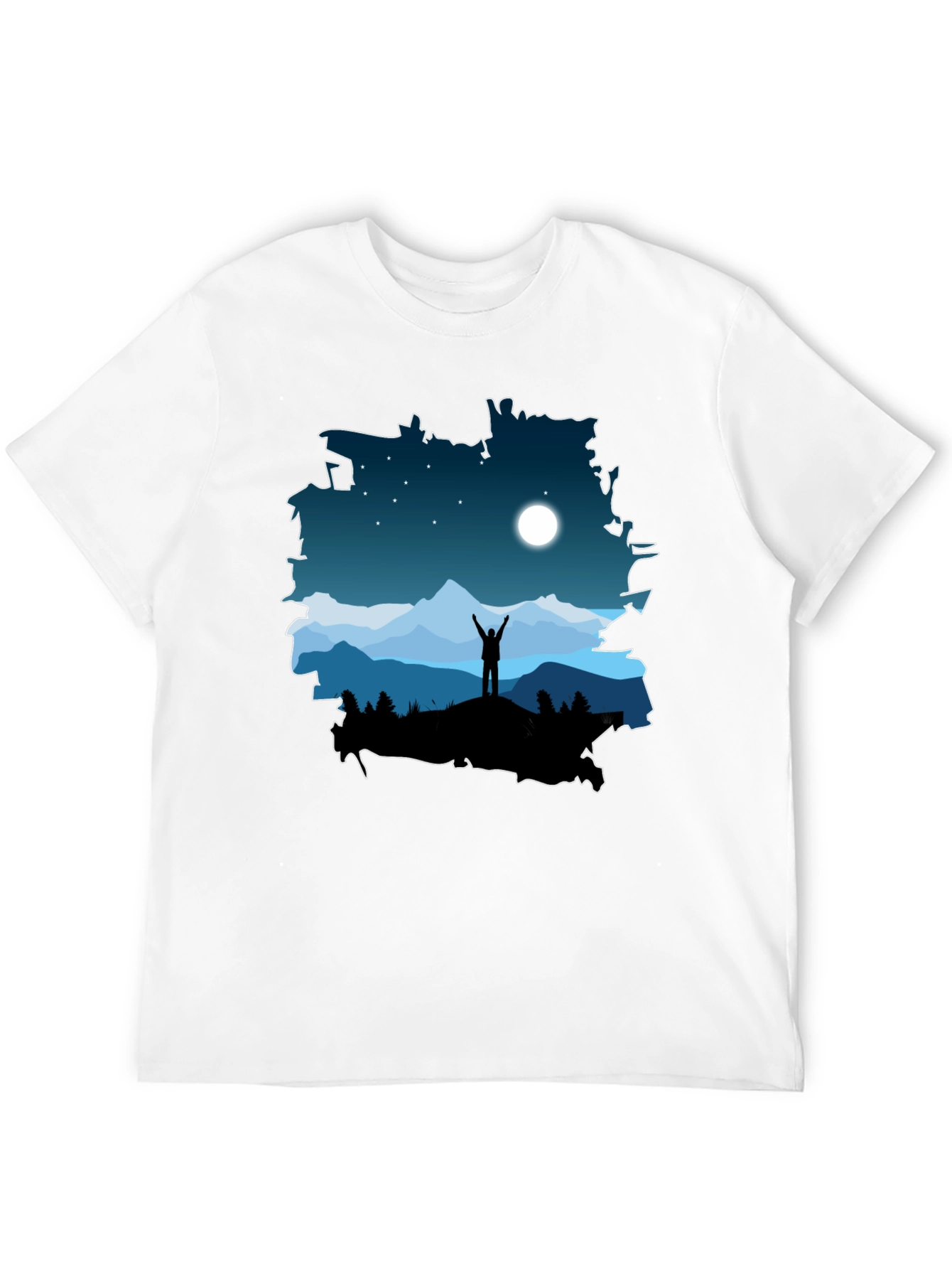 Camiseta Negra Diseño Montaña Nocturna