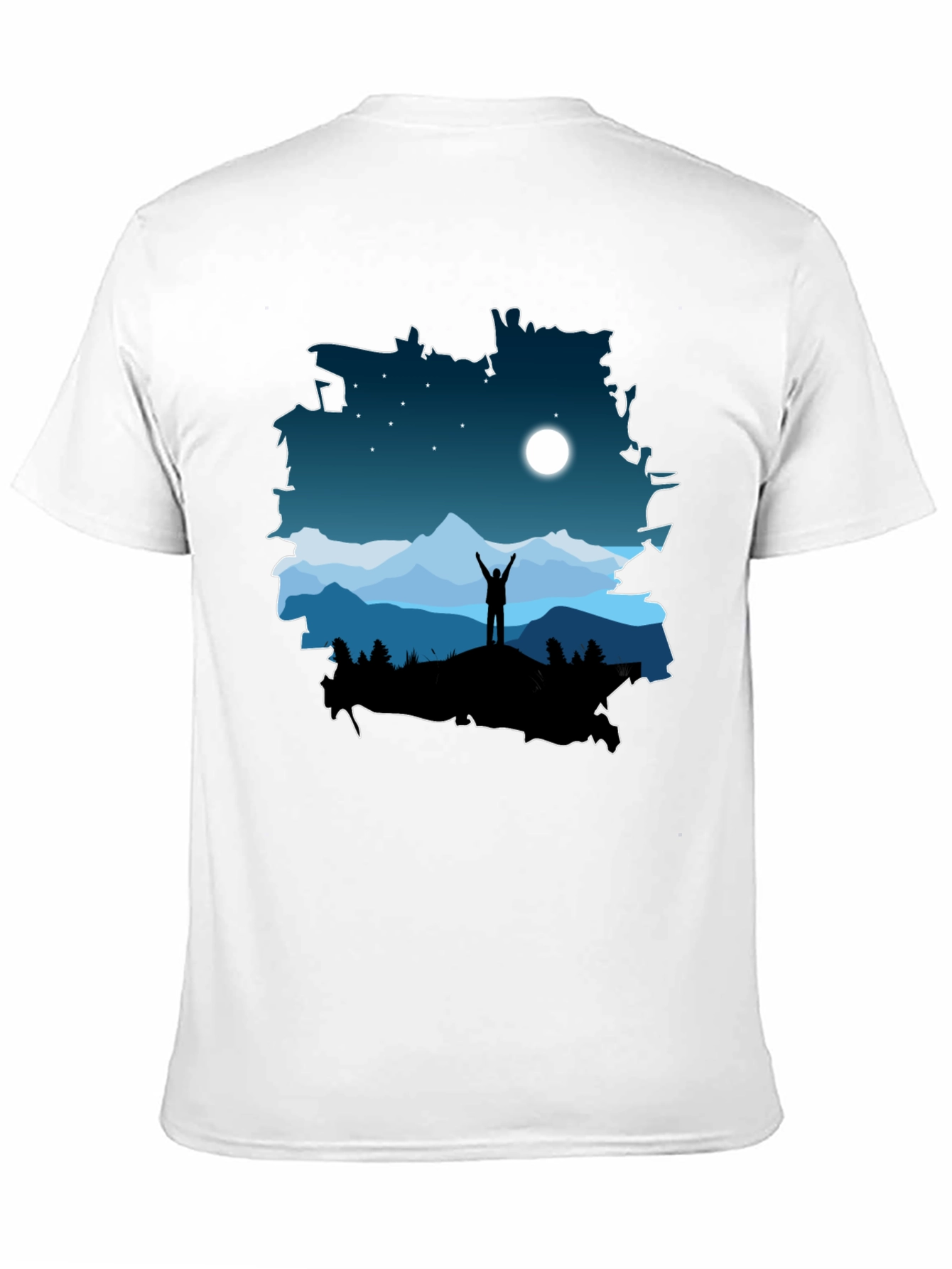 Camiseta Negra Diseño Montaña Nocturna