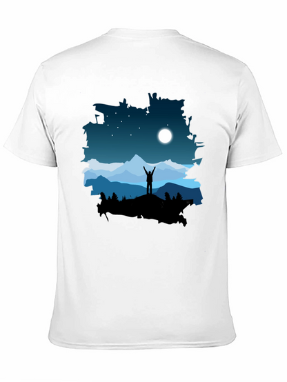 Camiseta Negra Diseño Montaña Nocturna