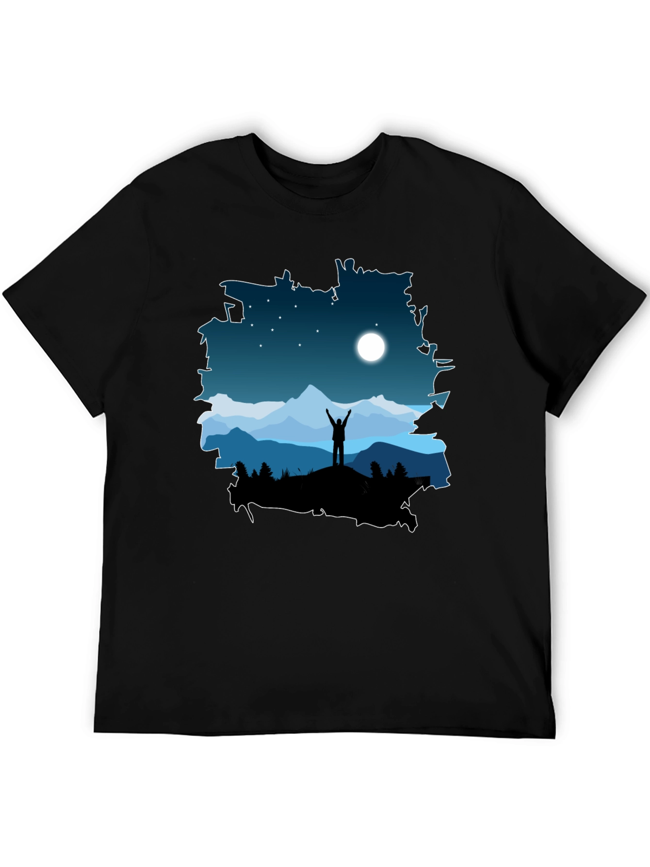 Camiseta Negra Diseño Montaña Nocturna