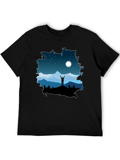 Camiseta Negra Diseño Montaña Nocturna