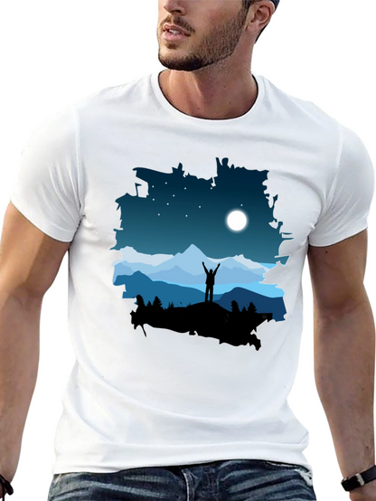 Camiseta Negra Diseño Montaña Nocturna