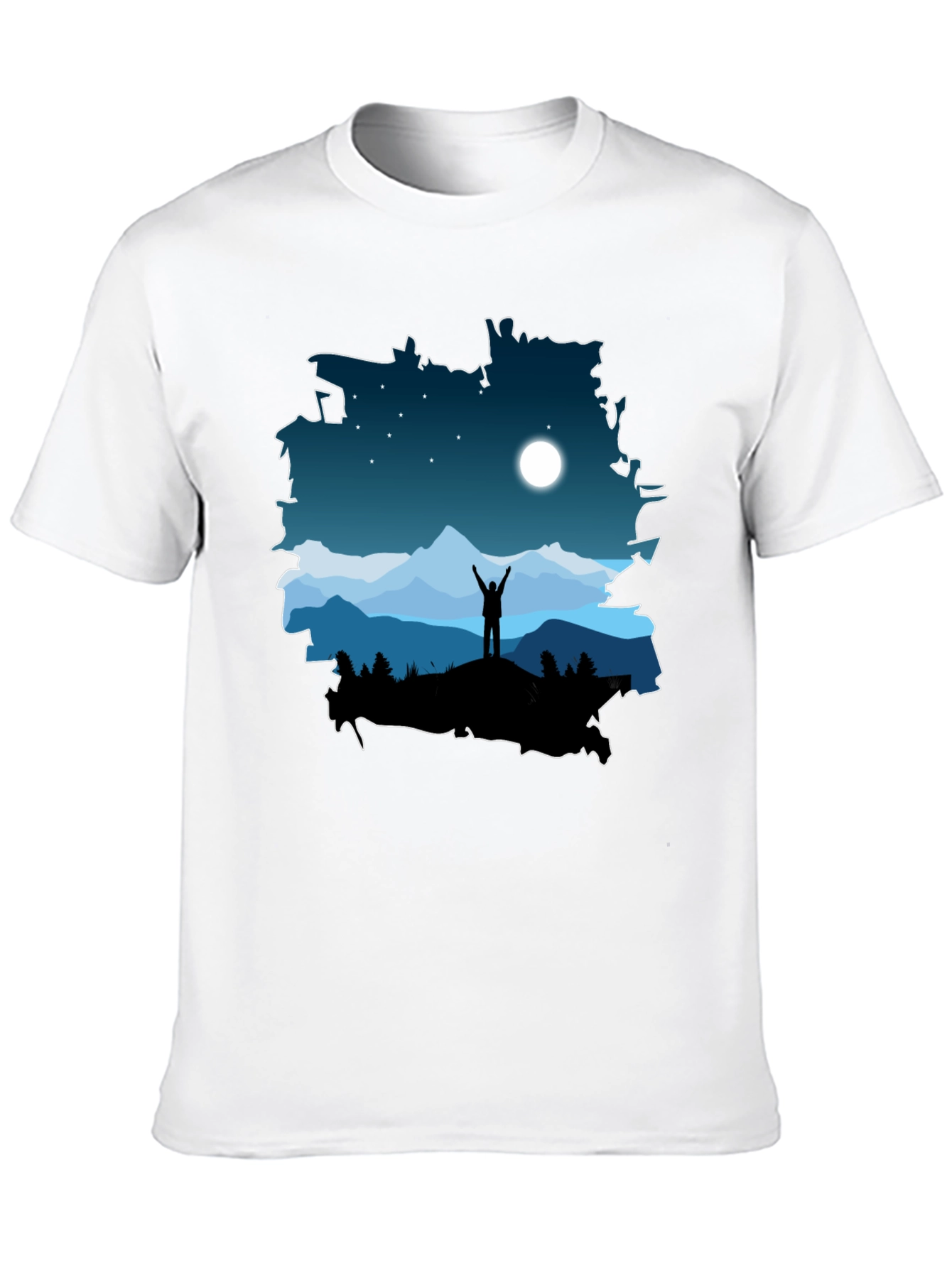Camiseta Negra Diseño Montaña Nocturna