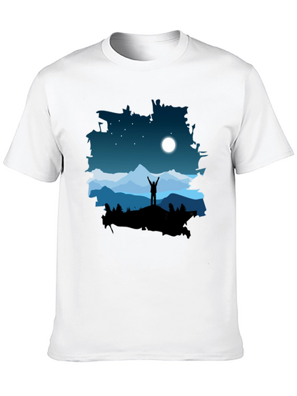 Camiseta Negra Diseño Montaña Nocturna