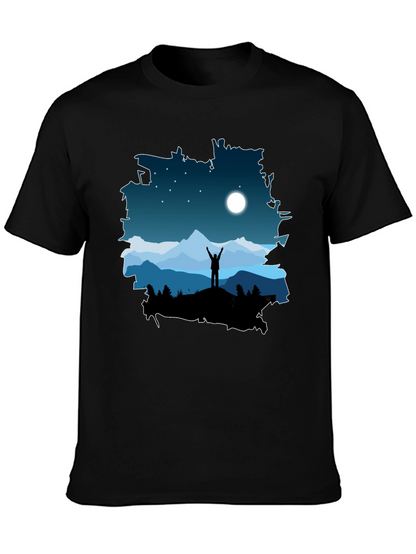 Camiseta Negra Diseño Montaña Nocturna