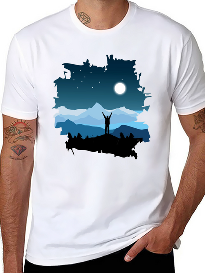 Camiseta Negra Diseño Montaña Nocturna
