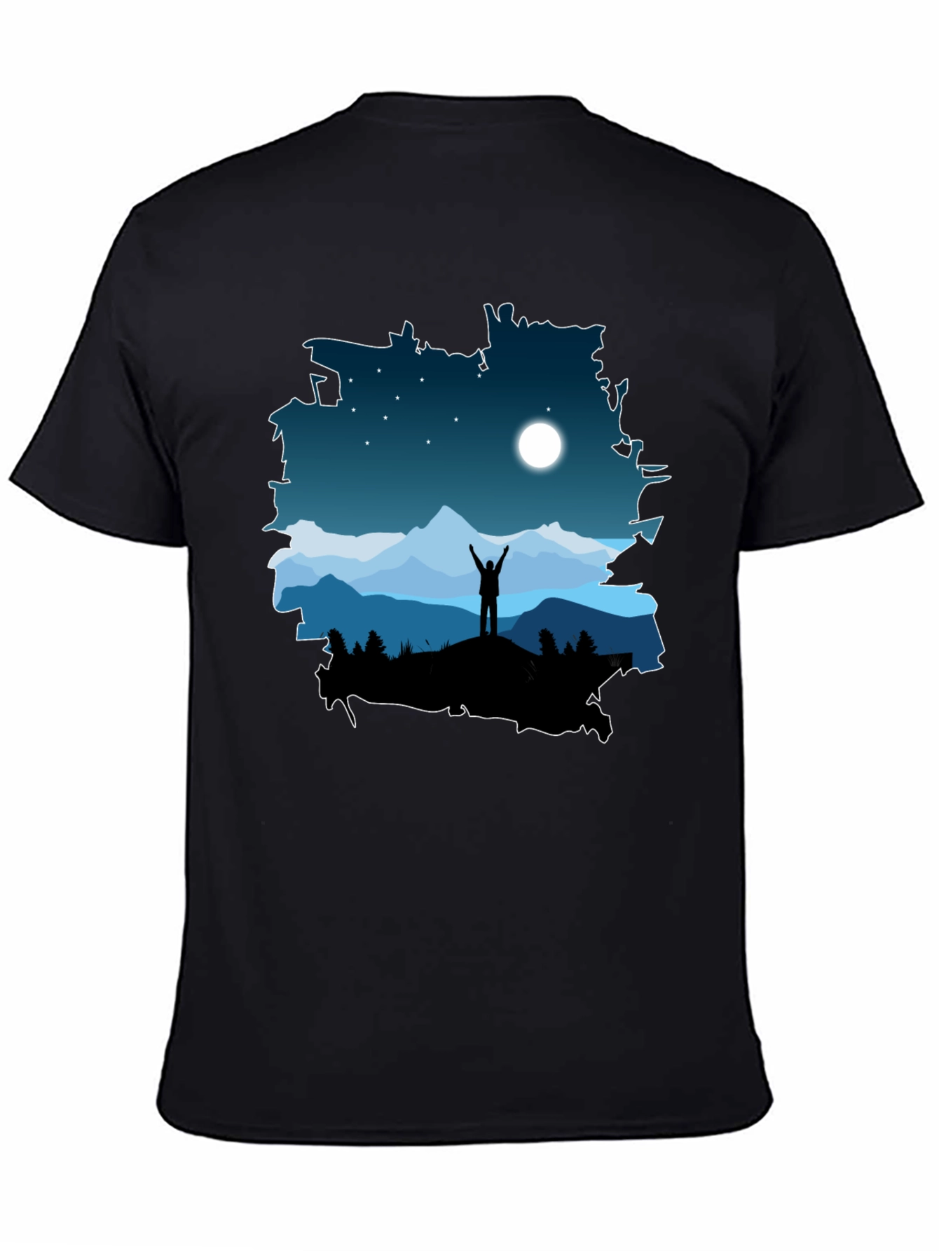 Camiseta Negra Diseño Montaña Nocturna