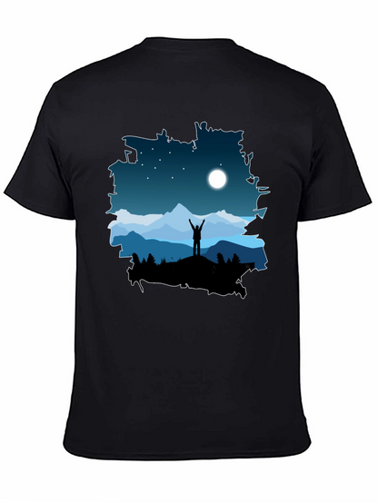 Camiseta Negra Diseño Montaña Nocturna