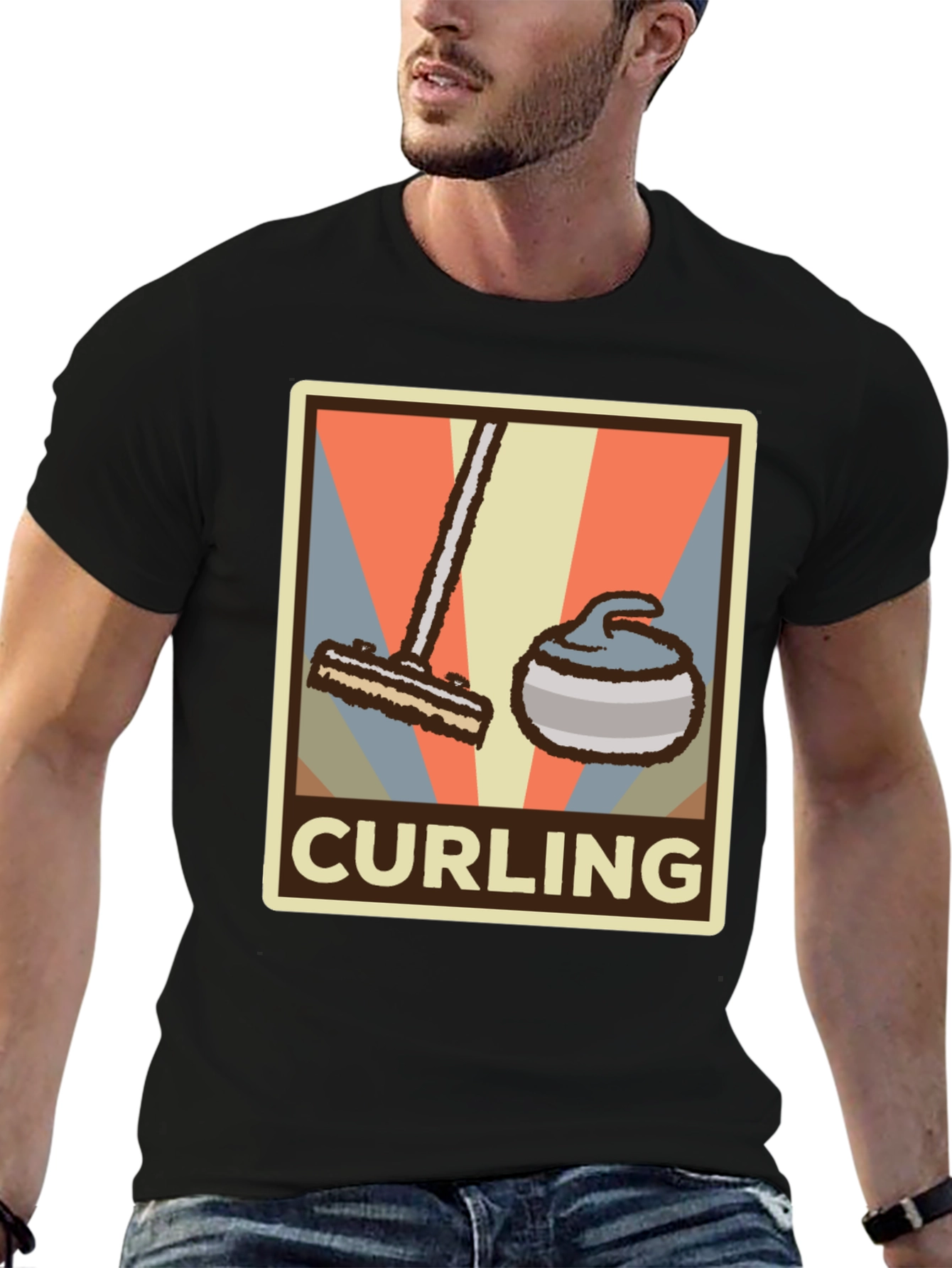 Camiseta Hombre Diseño Retro Curling