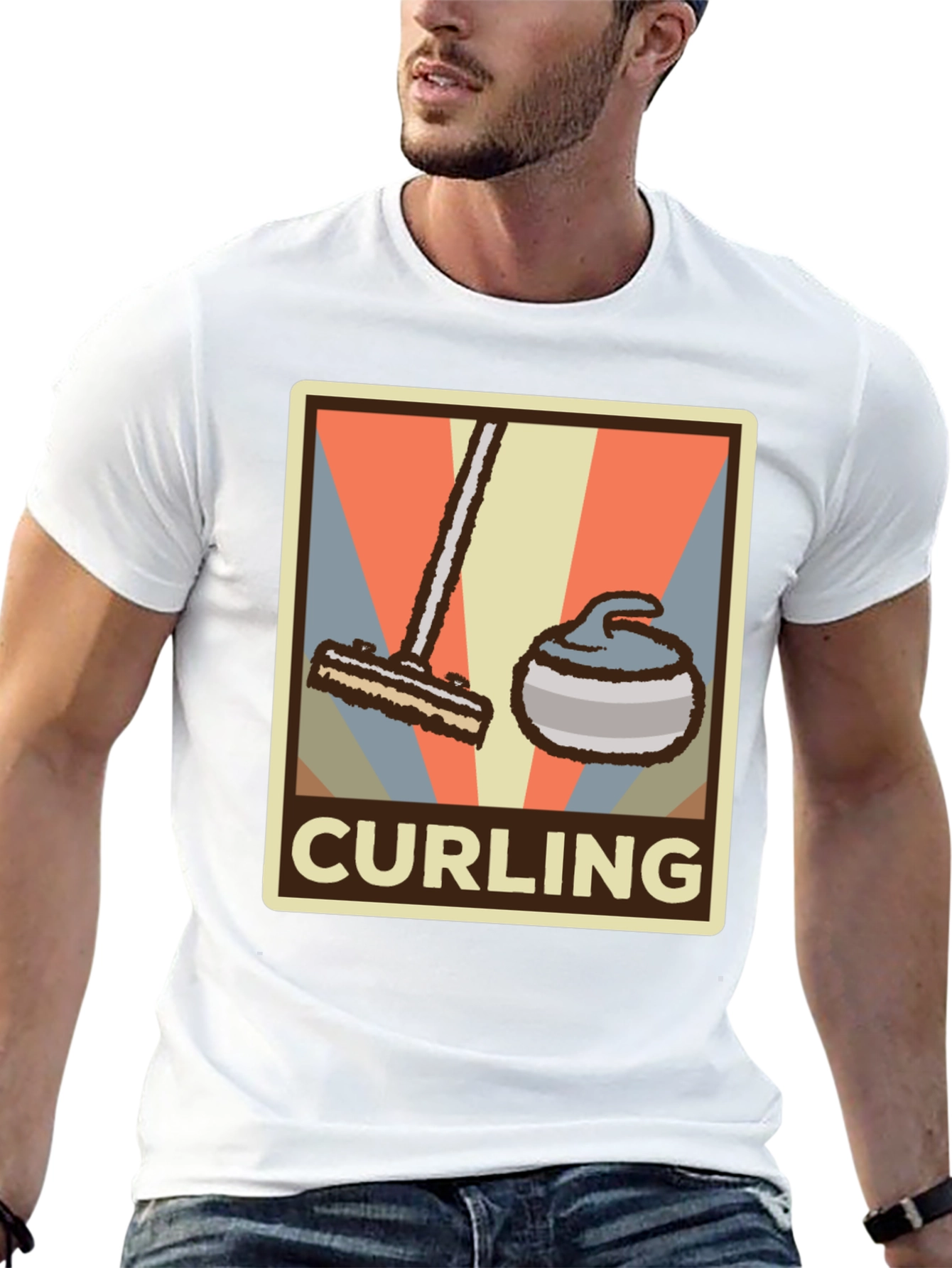 Camiseta Hombre Diseño Retro Curling